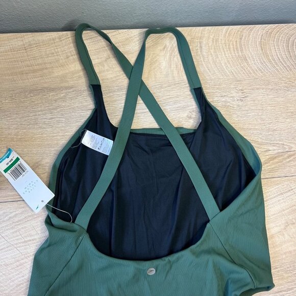 NWT Speedo Micro Ribbed Crossback One Piece Swimsuit High Cut Bottle Green L - Picture 7 of 11